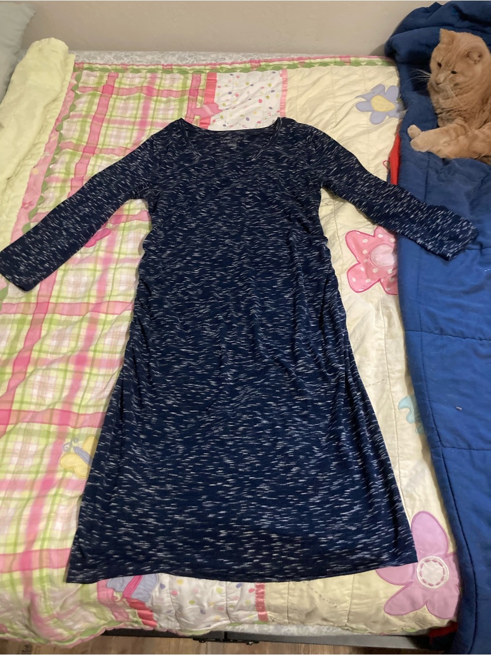 Liz Lange Navy Space-Dye Maternity Long Sleeve Dress